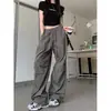 Calça Cargo Paraquedista Wide Leg Estilo Americano 2023 para Homens e Mulheres, Casual Tático Retrô Solto Paper Bag, Versão Fina de Verão