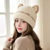 Gorro de Punto Peludo con Orejas de Gato para Mujer, Lindo Gorro de Invierno de Piel Sintética de Visón, Versátil Gorro Holgado con Protección para las Orejas, Estilo Celebridad de Internet, Gorro Adelgazante