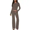 Conjunto de pantalones de pierna ancha de manga larga de seda brillante, hecho a medida, transfronterizo de Amazon europeo y americano, atuendo casual de dos piezas ajustado para mujer