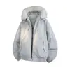 Jaqueta de algodão com capuz, oversized e moderna, estilo workwear, com gola grande de pelo, projetada para homens, perfeita para outono e inverno, oferecendo calor extra e um caimento solto.