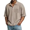 Camisa polo casual masculina de manga curta, cor sólida, waffle, europeia e americana, para o verão, camiseta masculina solta e moderna