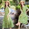 Vestido Curto Floral de Algodão e Linho da Moda para Mulheres Verão 2025 Novo Visual Emagrecedor na Cintura Estilo Férias Casual Elegante Saia