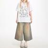 Pantalones de Mezclilla Sucios Teñidos con Pintura Salpicada Retro Americana de Verano para Hombre y Mujer Sueltos de Pierna Ancha Desgastados Recortados Trendy Mujer