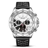 Reloj marca Meiger, elegante tres ojos esfera grande cuero genuino deportivo para hombre cuarzo 2103G