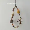 Estilo Nuevo Cadena de Accesorios para Funda de Teléfono Móvil con Cuentas Gatito Estampado de Leopardo Marrón Retro Correa de Mano Anti-Pérdida Correa para Cámara Ccd