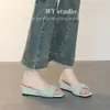 Sandalias de Verano Estilo Fresco Tejidas de Punta Cuadrada sin Cierre para Mujer, Sandalias de Cuña Estilo Vacaciones de Verano para Exteriores, Zapatos de Playa