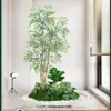 Combinação Paisagística de Plantas Artificiais Verdes Estilo Tropical com Vasos para Escadas Internas e Varandas, Plantas Verdes Grandes para Decoração de Casa, Sem Manutenção