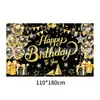 Novos adereços de decoração de aniversário transfronteiriços: Bandeiras decorativas de poliéster 100D, tecido para fundo de aniversário, faixas e dísticos personalizados