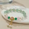 Nuevo Pulsera de Perlas de Agua Dulce Estilo Chino Mejoradora de Fortuna Cristal de Fresa Natural Incrustado Jade Pulsera para Mejor Amiga Joyería al por Mayor