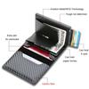 Billetera Corta de Metal Magnética con Lector RFID Anti-Robo Portatarjetas Mini Billetera de Fibra de Carbono Billetera para Hombre