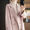 Elegante Abrigo de Lana Doble Faz para Mujer 2026, Longitud Media, Versátil, Nuevo Estilo Otoño, Color Sólido, Cinturón de Corbata, Corte Holgado