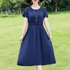Vestido de Verão para Mães de Meia-Idade e Idosas, Vestido de Algodão e Seda de Alta Qualidade, Elegante e Soltinho, Vestido Longo Plus Size que Cobre a Barriga