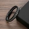 Nuevo brazalete de cadena de acero inoxidable transfronterizo con cuero Amazon Simple para hombre con hebilla magnética, cuerda de cuero, brazalete de hueso de serpiente