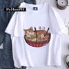 Playera para Mujer 2023 Estilo Japonés Retro Estampado Monstruo Fideos Verano Pareja Hombre y Mujer Cuello Redondo