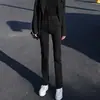 Jeans Negros Estrechos Rectos para Mujer Cintura Alta Adelgazantes 2024 Nuevo Otoño Estilo Americano High Street Pantalones Tubo Elásticos