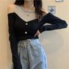 Prendas de punto otoño 2024 nueva ropa de mujer estilo coreano diseño de moda estilo occidental botón costura fuera del hombro jersey top