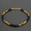 Pulseira com Fecho Lagosta e Corrente Extensora, Contas Espaçadoras Cilindricas de Pedra Natural Lápis Lazúli e Olho de Tigre, Mais Vendido Internacional da Amazon