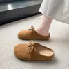 Pantuflas cerradas retro versátiles estilo Birkenstock de suela plana para mujer, nuevo modelo primavera y otoño 2026, tipo mocasín sin cordones con lazo, medias pantuflas de suela blanda
