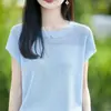 Nueva Camiseta de Punto para Mujer Primavera/Verano 2026, Tencel Lino, Cuello Redondo, Manga Corta, Color Sólido, Calado, Holgada, Capa Base