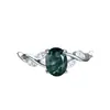 Anillo de Moda Versátil para el Trabajo Anillo de Plata de Ley S925 Ovalado con Cuatro Garras Borde de Ágata Forma de Hoja Incrustado con Diamante Blanco