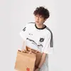 Camiseta Pesada de Manga Corta con Estampado de Letras y Tres Rayas Estilo High Street Americano para Hombres y Mujeres, Top Trendy de Verano para Parejas