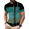 2026 Comercio Exterior Transfronterizo Camiseta de Verano para Hombre Estilo Europeo y Americano Bloques de Color Rayas Cuello Redondo con Colores Contrastantes Versátil Manga Corta Venta al por Mayor