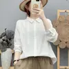 Camisa de Algodão Puro Gaze Dupla Bordada Manga Longa Feminina Estilo Floresta Bordado Floral Literário Macia Amiga da Pele Top Solto