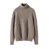 Tricô Twist Gola Alta 100% Lã Pura Feminino Outono e Inverno Tricô Trançado Retrô Slim Outer Top Quente