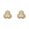 Moda Coreana e Japonesa Luxo Leve Doce Versátil Brincos de Flor Trevo Totalmente Cravejados de Diamante Brincos de Design Único Simples Elegante Atacado