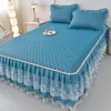 Nuevo Estilo Princesa de Verano Juego de Tres Piezas de Colchoneta Suave de Látex Engrosada Colchoneta de Seda Helada Lavable a Máquina Colchoneta Estilo Falda de Cama
