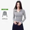 Popular polo de manga comprida liso para mulher, fornecimento direto, outono, corte justo, valoriza a figura, design único