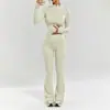 Conjunto de roupa de yoga de manga longa de secagem rápida, best-seller transfronteiriço, modelador e levantador de glúteos com bolsos laterais, levemente flare, conjunto de Pilates com sensação de pele para mulheres