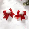 Presilha de cabelo com laço de pompom vermelho flocado de Natal transfronteiriça, presilha de cabelo e acessório de cabelo festivo de Ano Novo para crianças