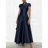 Vestido de punto de satén de color liso de manga corta con cintura ceñida y falda acampanada, modelo nuevo transfronterizo europeo y americano de Amazon