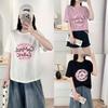 100kg Tamanho Grande Verão Nova Casual Algodão Penteado Gola Redonda Estampa de Letra Manga Curta Camiseta Top para Menina Gorda 7653