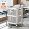 Cesta de lavandería doméstica elegante y de gran capacidad con compartimentos, carrito móvil, cesta de lavandería para almacenamiento de ropa en el baño