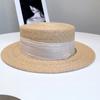Sombrero Plano de Satén de Crepé de Seda Simple Estilo Japonés para Mujer Sombrero de Paja con Protección Solar de Verano Sombrero de Playa Elegante de Paja Raffia