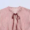 Ropa de Mujer al por Mayor Transfronteriza Estilo Europeo y Americano Moda Francesa Versátil Top de Rayas con Lazo y Manga Abullonada