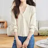 Cárdigan de Punto de Color Sólido con Cuello en V y Mangas de Murciélago para Mujer, Abrigo Suéter Holgado, Nuevo Top de Manga Larga Estilo Commuting Primavera y Otoño para Mujer