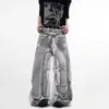 Jeans con Estampado de Personalidad Americana para Hombre Verano Nuevo Retro High Street Sentido del Diseño Casual Holgados Pantalones Largos hasta el Suelo