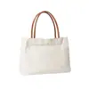 Bolsa Tote Tela em Branco Transfronteiriça Alça de Couro PU Grande Capacidade DIY Personalizável Bolsa de Mensageiro para Exportação Bolsa de Compras