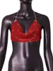 AYJ AliExpress Amazon Ebay Cadena Metálica Súper Brillante de Pedrería Top Tubo sin Espalda con Cuello Halter Y615