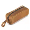 Estuche Personalizado de Cuero Crazy Horse, Bolsa de Papelería Simple Retro, Bolsa de Almacenamiento Multifuncional de Piel de Vaca, Bolsa Estuche de Cuero Genuino