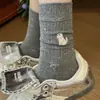 Calcetines Bordados de Primavera y Verano para Cachorros y Gatitos, Calcetines Absorbentes de Sudor y Antibacterianos para Mujer, Calcetines Lindos de Color Sólido con Lazo Dulce de Media Pantorrilla