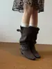 Hebilla cuadrada, botas hasta la rodilla, a media pantorrilla, ajuste ancho, efecto adelgazante, estilo nuevo, tacón grueso, gamuza, estilo retro