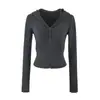 Conjunto de Duas Peças Feminino: Moletom com Capuz e Zíper Ajustado ao Corpo Calça Longa de Cintura Alta com Caimento Roupas Esportivas Casuais Emagrecedoras