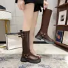 Botas de Cano Alto Estilo Coreano para Mulheres, Modernas e Versáteis, com Zíper Traseiro, Botas Martin de Solado Grosso Emagrecedoras, Novo Modelo para Outono e Inverno 2025