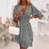 Vestido de mujer de estilo europeo y americano, de longitud media, con estampado bohemio, manga corta y estampado floral, 2022