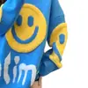 Nuevo suéter de punto para mujer estilo coreano otoño e invierno, cuello redondo, cara sonriente bordada con letras, color de contraste, estilo holgazán, manga larga