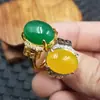Anel de Jade da Moda um Anel de Calcedônia Verde Gelo Amarelo Anel Rosto de Ovo de Calcedônia Anel Unissex